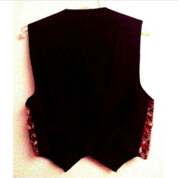 Vintage 1980s Ellen Ashley Womens Vest S Black Red Gold Beaded Floral - Picture 2 of 4